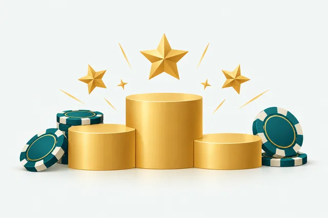 Gouden podium met drie treden, casinofiches en sterren