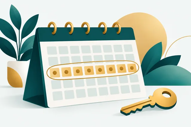 Kalender met een periode van acht dagen omcirkeld en een sleutel