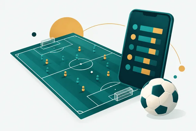 Voetbalveld met een bal en een smartphone met staafjes voor wedden