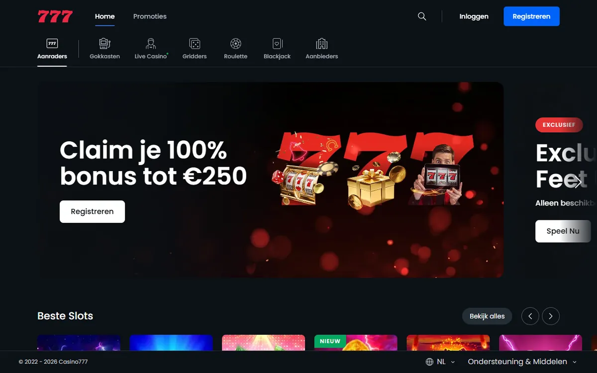 Lobby van Casino777, screenshot van 20 oktober 2026