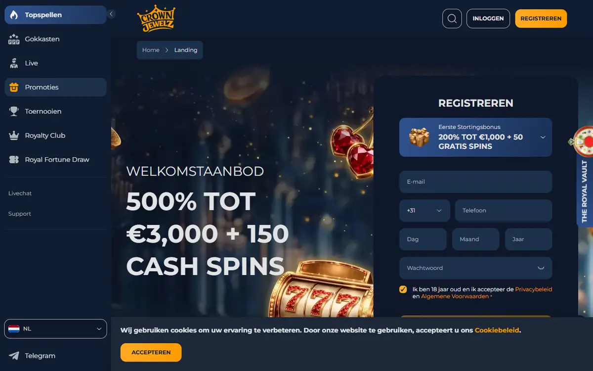 Lobby van Crown Jewelz, screenshot van 23 september 2026