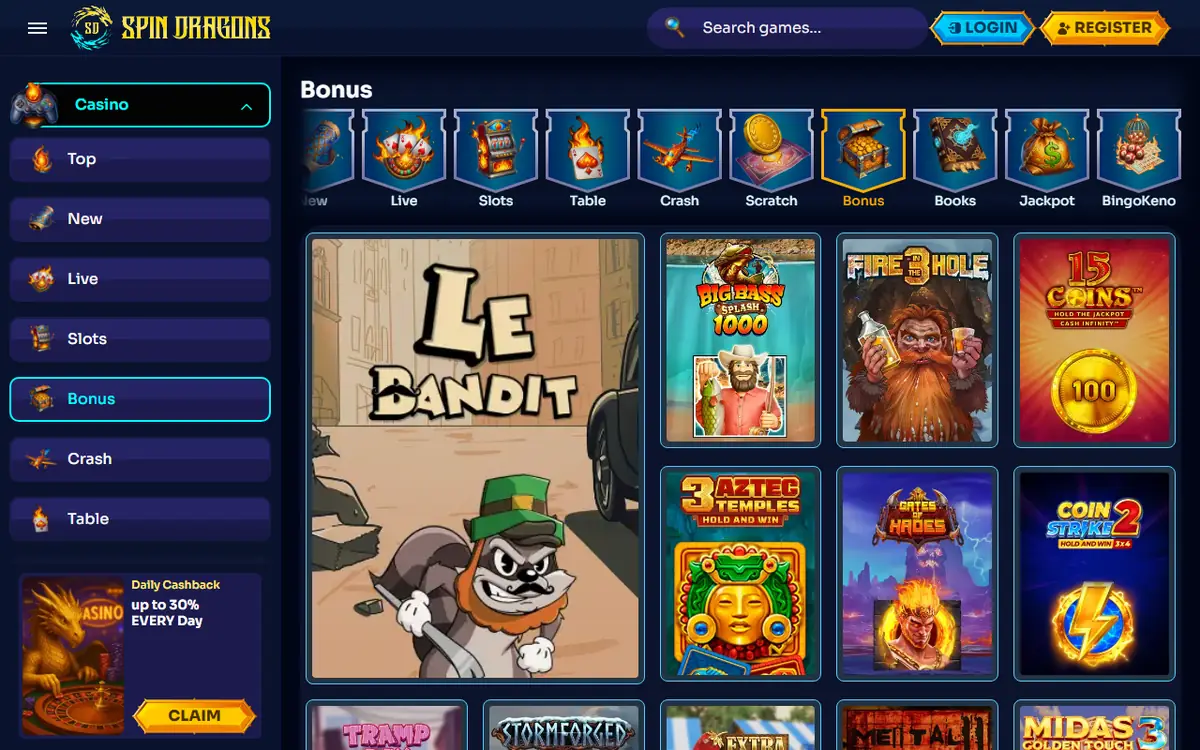 Promotiepagina van Spin Dragons, screenshot van 19 september 2026