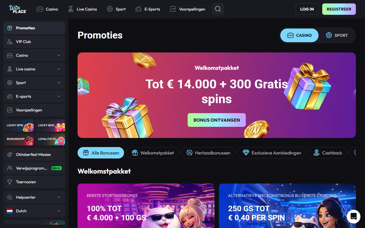 Bonusaanbod van Winplace, screenshot van 23 september 2026